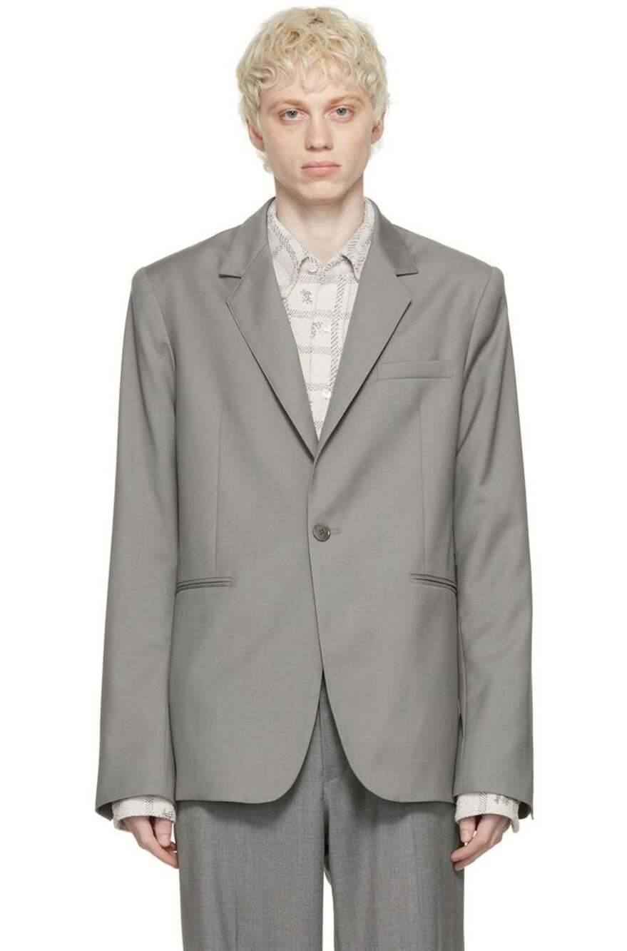 Maryam Nassir Zadeh Delaine Blazer US L IT 52 Mens Gray Wool $685
